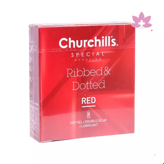 Churchills Red Ribbed And Dotted Condom Triple 3 PCS